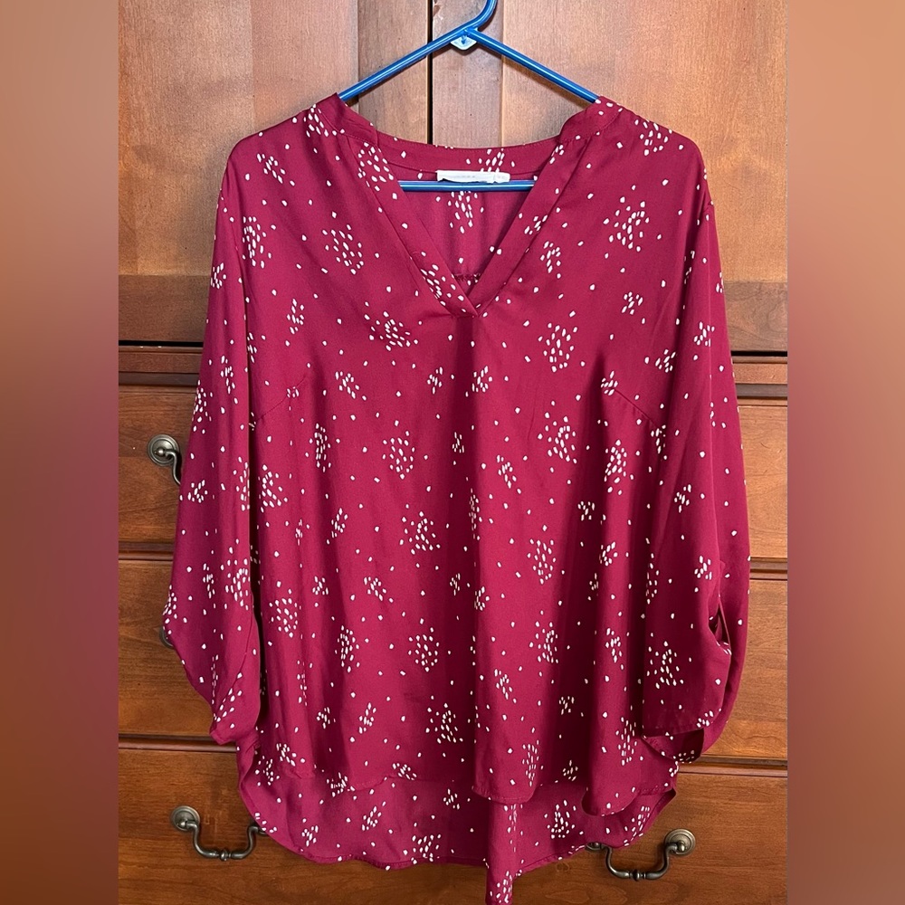 Lush Blouse Berry with Cream Design 3/4 Sleeve (Stitch Fix) Size 1X